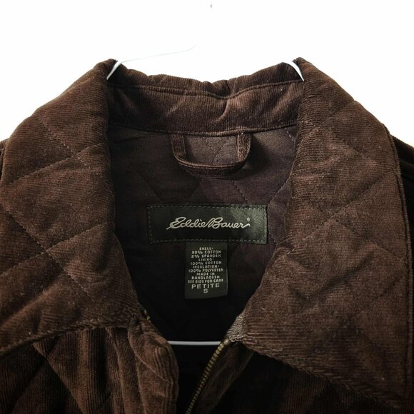 Eddie Bauer Women's Brown Quilted Corduroy Full Zip Chic Bohemian Jacket Size S - Picture 2 of 7